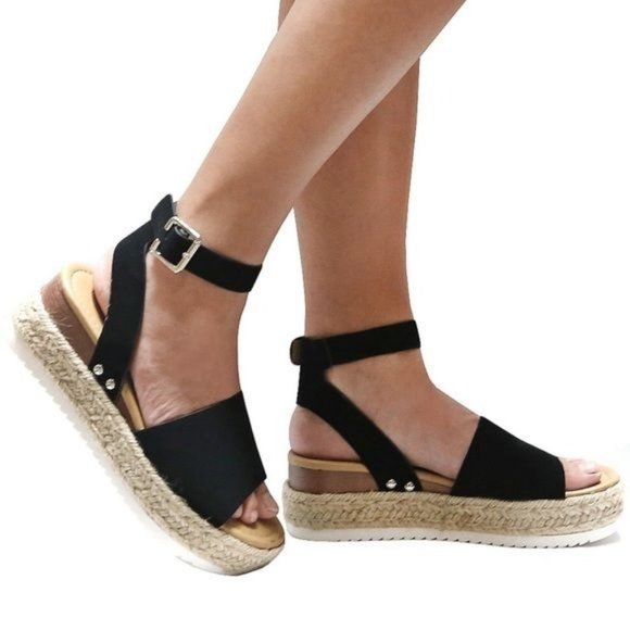!! NEW !! Platform Espadrille Sandals in Black - Picture 6 of 9